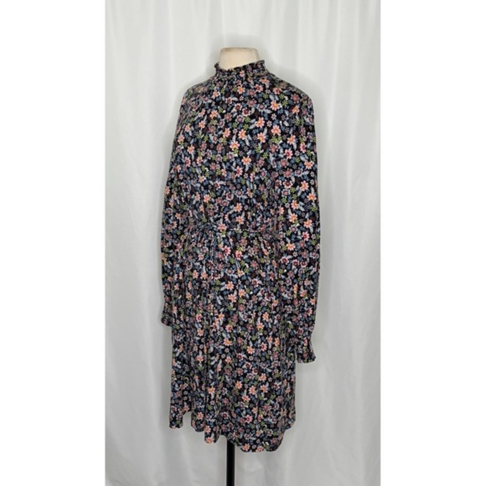 BODEN Floral Shift Dress Black Opulent Leaf Tie Waist Smocked 16 18 Tall Long - Picture 7 of 16
